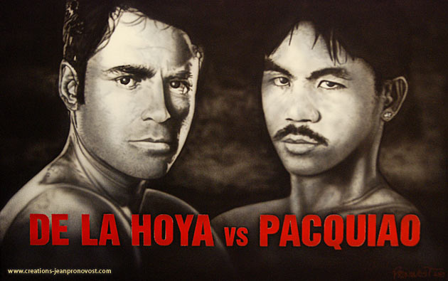 Boxer airbrush portrait De La HOYA vs Pacquiao