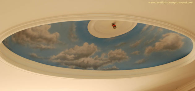 Mural on a ceiling - Airbrush sky and cloud - Mural Montreal, Quebec, Canada
