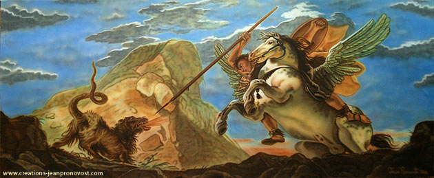 Bellérophon, murale peinte au airbrush peinte par l'artiste Jean Pronovost