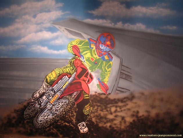 Motocross airbrush mural work in progress