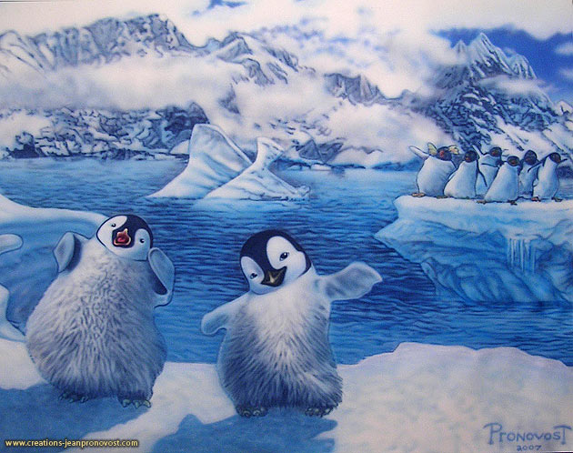 Murale pingouin peinte au airbrush pour une chambre d'enfant