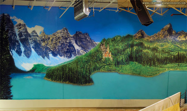 Detail of the panoramic large scale mural, created by the Montreal airbrush painter Jean Pronovost
