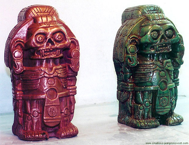 faux-finishes on Aztec Xolotl statues