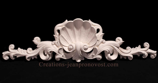 decorative shell plaque, decorative sculpture, sculpture Quebec, plaster decoration