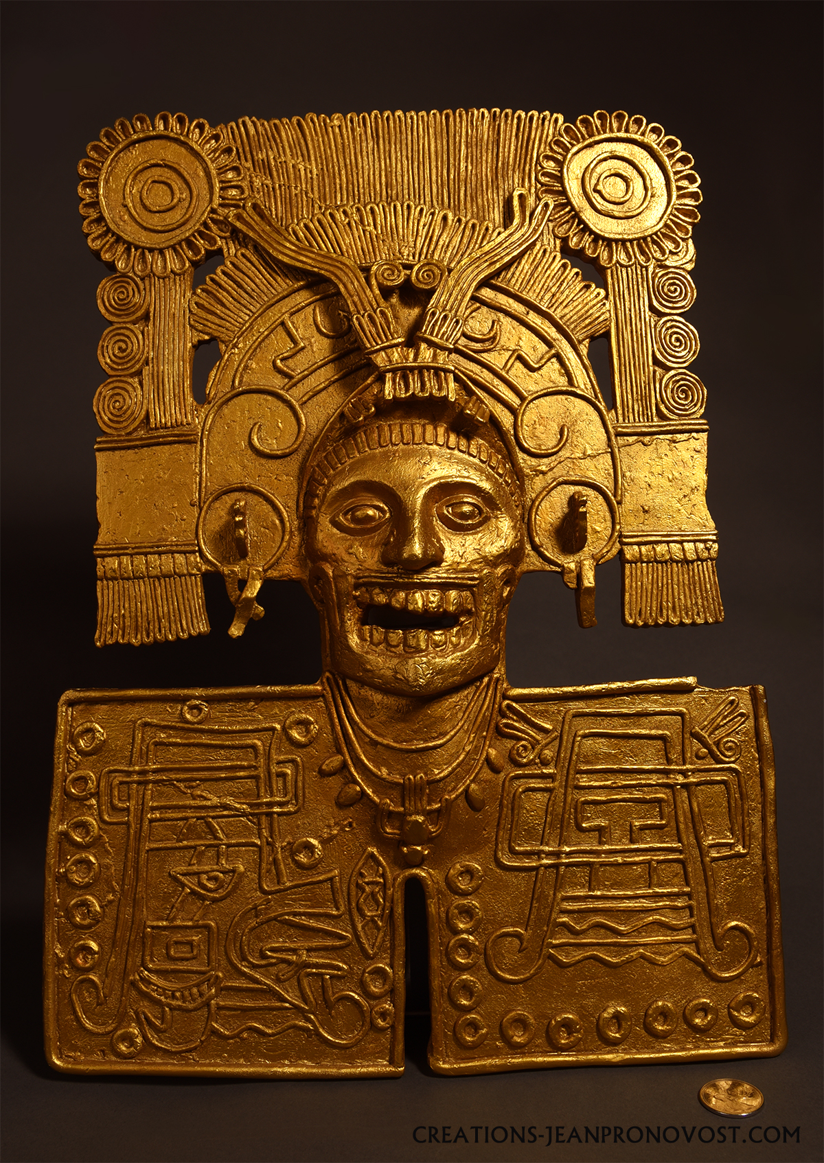 Sculpture maya Micltantecuhtli en or
