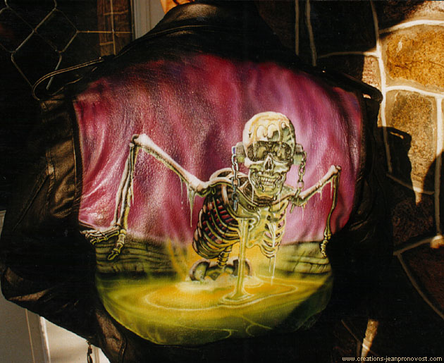 Manteau de cuir Megadeth réalisé au airbrush